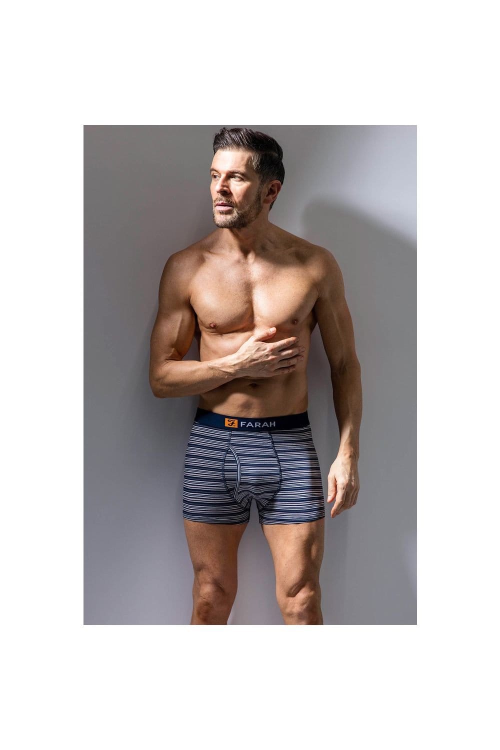 Farah FARAH Men's Mens 2 Pack Plain & Striped Cotton Classic Fitted Trunks in Black - 4