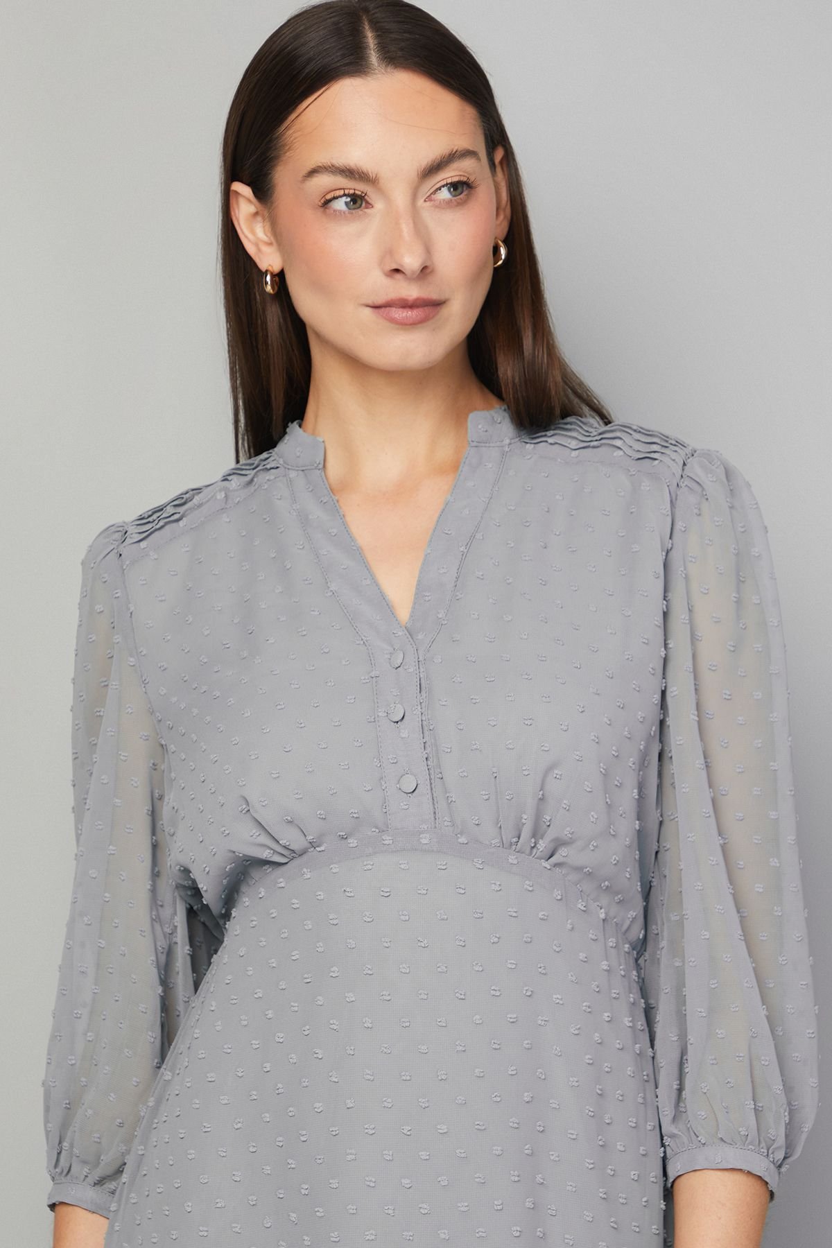 Wallis Wallis Women's Dobby Pleat Detail Button Midi Dress in Sage - 4