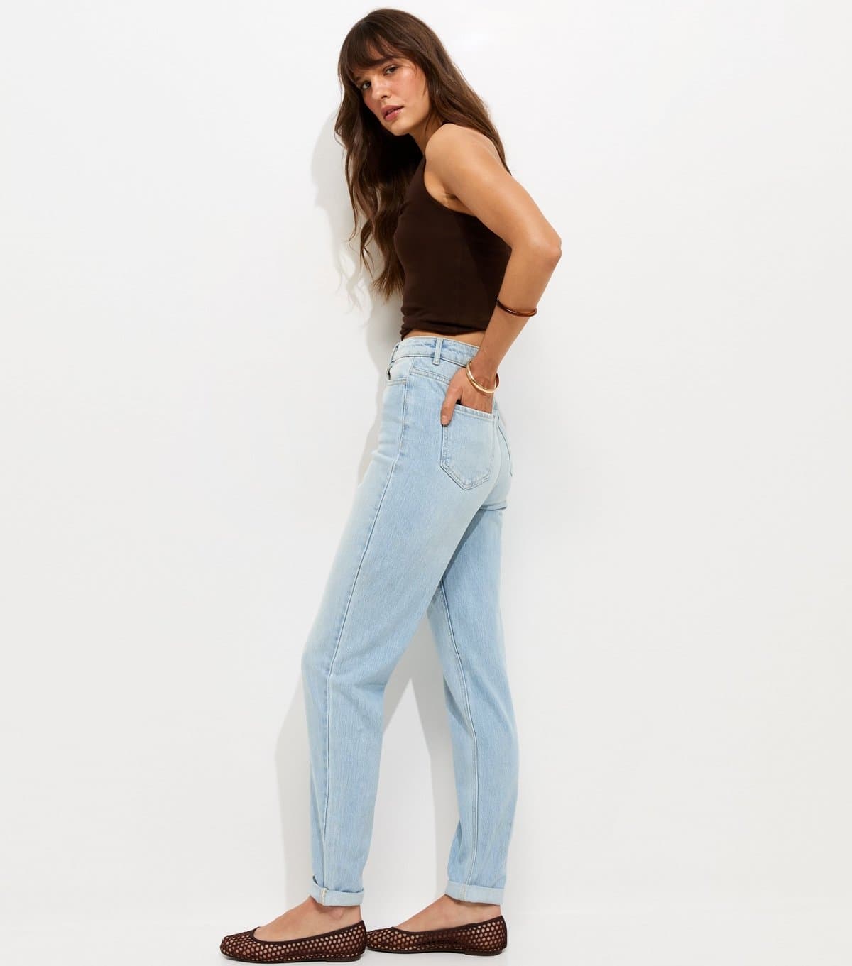 New Look Women's Tall Light Blue Cotton Rich High Rise Mom Jeans New Look