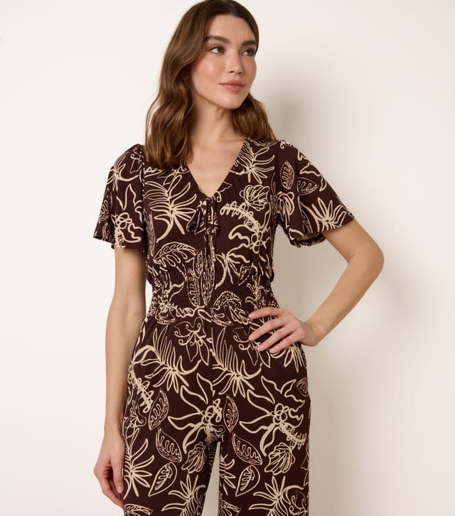 Blue Vanilla Women's Brown Floral Short Sleeve Jumpsuit Blue Vanilla New Look - 2