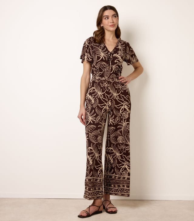 Blue Vanilla Women's Brown Floral Short Sleeve Jumpsuit Blue Vanilla New Look - 3