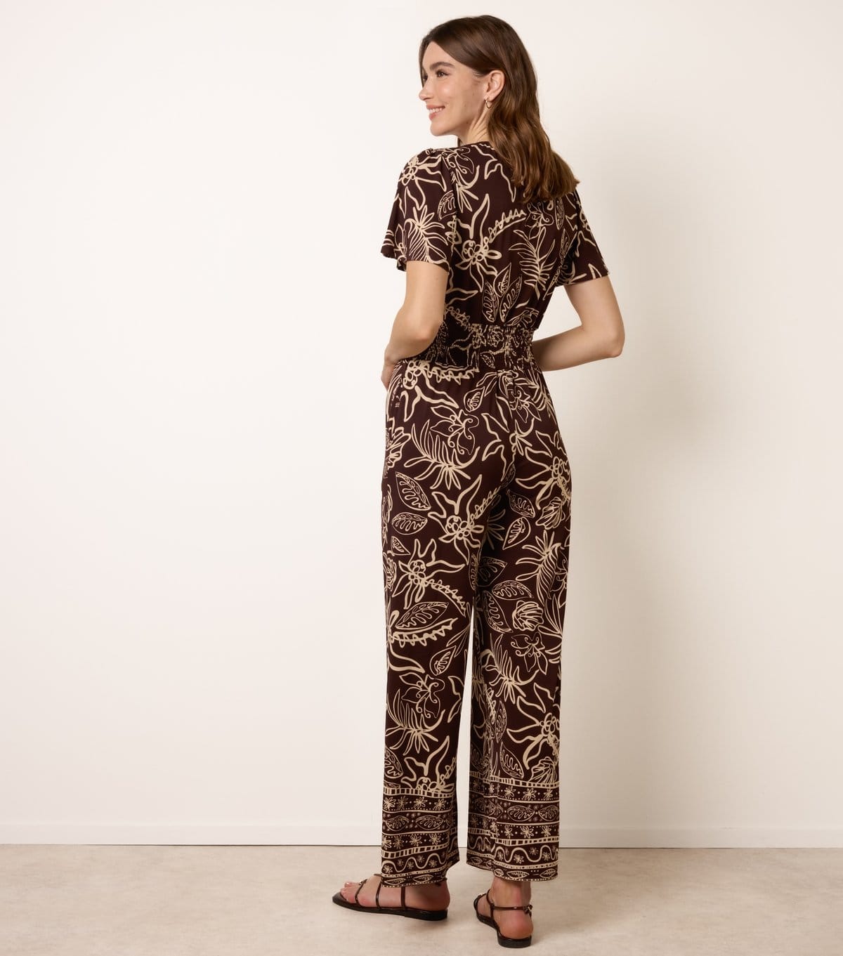 Blue Vanilla Women's Brown Floral Short Sleeve Jumpsuit Blue Vanilla New Look - 4