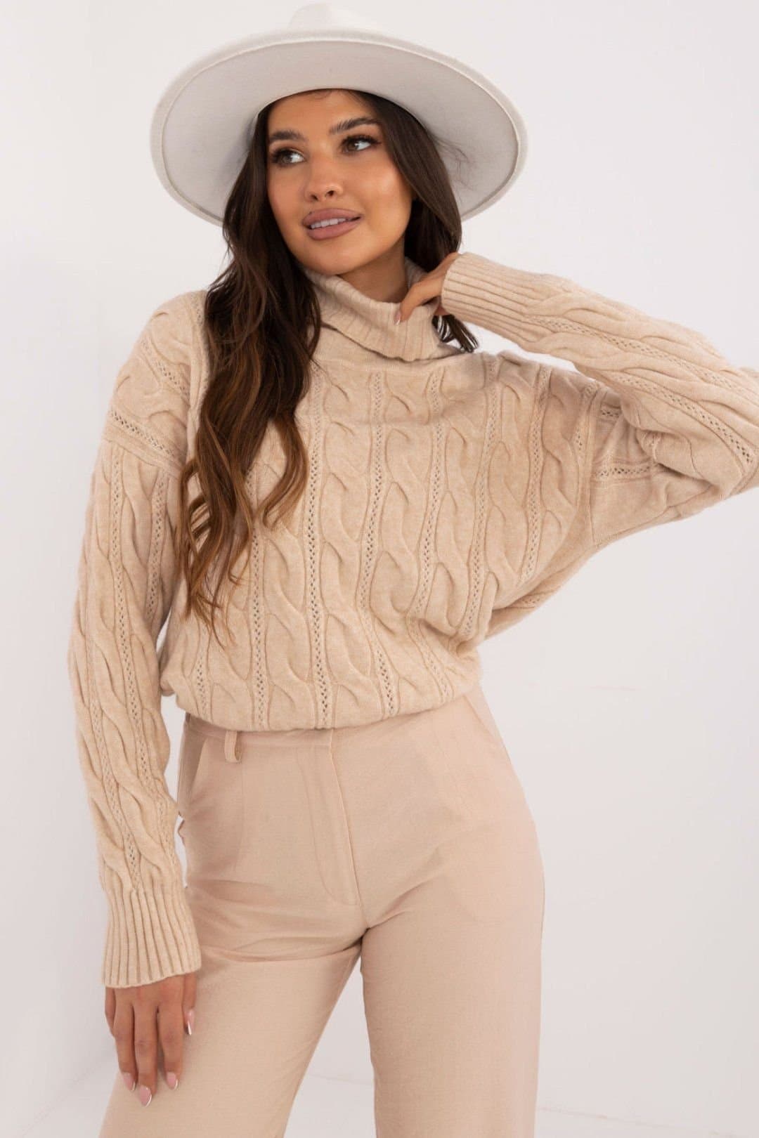Love Lace Love Lace Beige Turtleneck High Neck Sweater