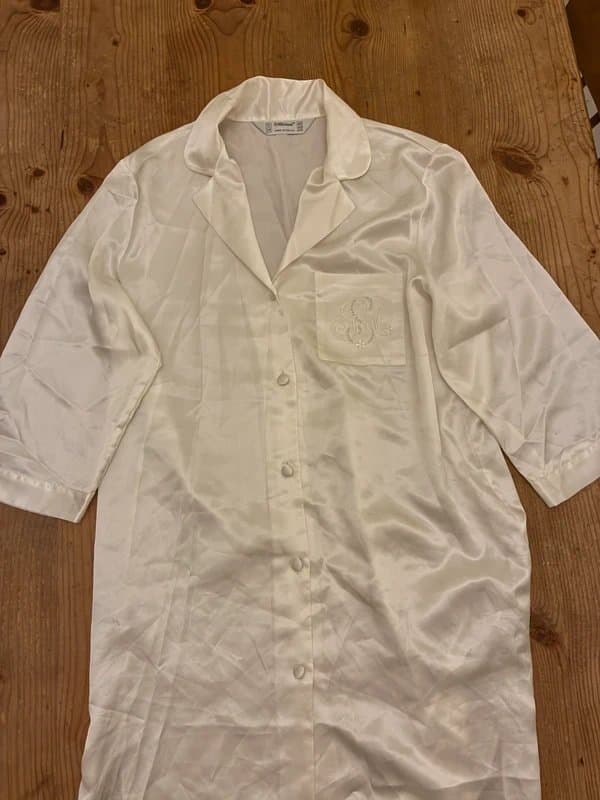 St Michael Vintage St Michael Satin Nightshirt UK 12-14 Ivory Cream Pyjama Shirt M&S Made in UK