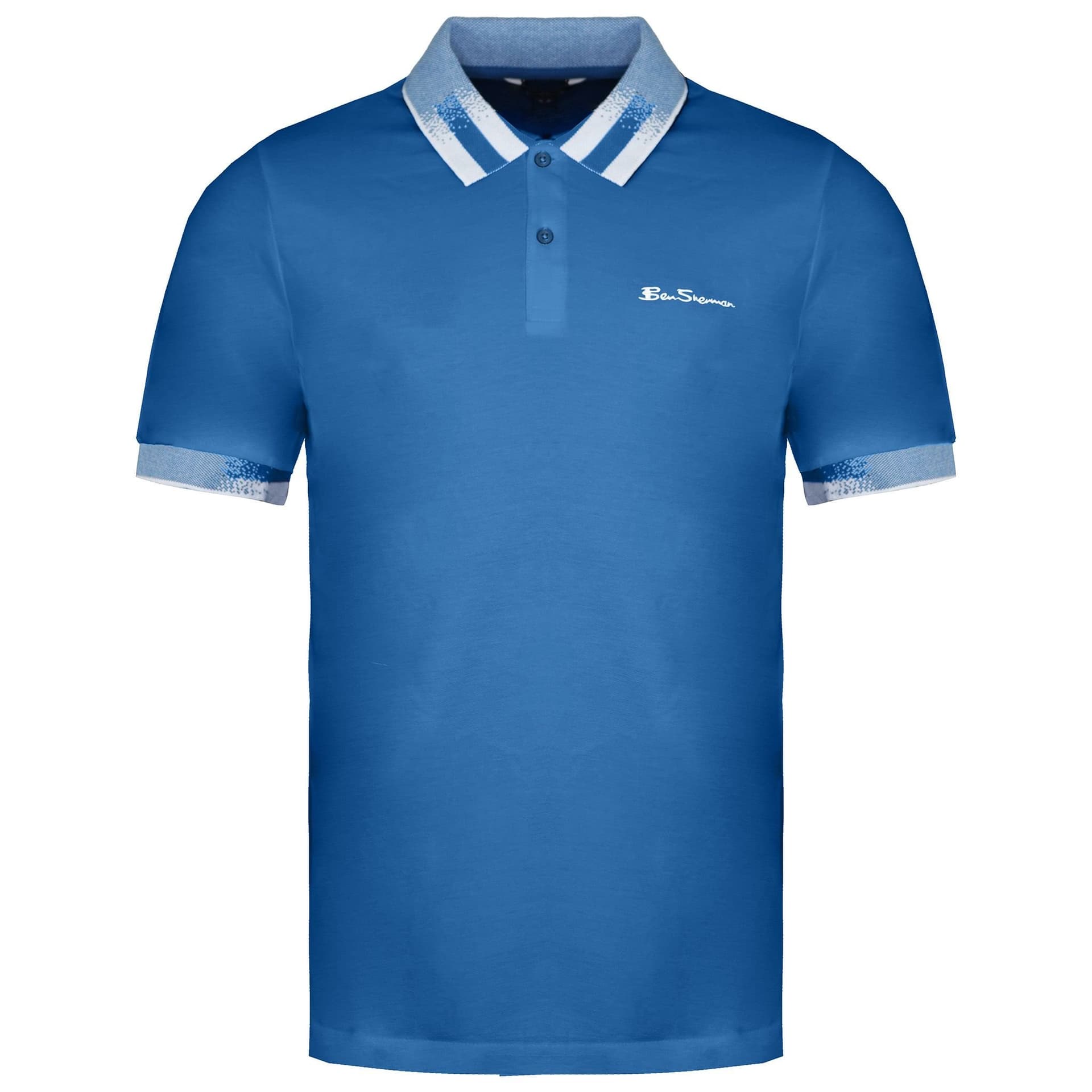 Ben Sherman Ben Sherman Men's Classic Fit Short Sleeve Collar Interest Blue Cotton Polo Shirt