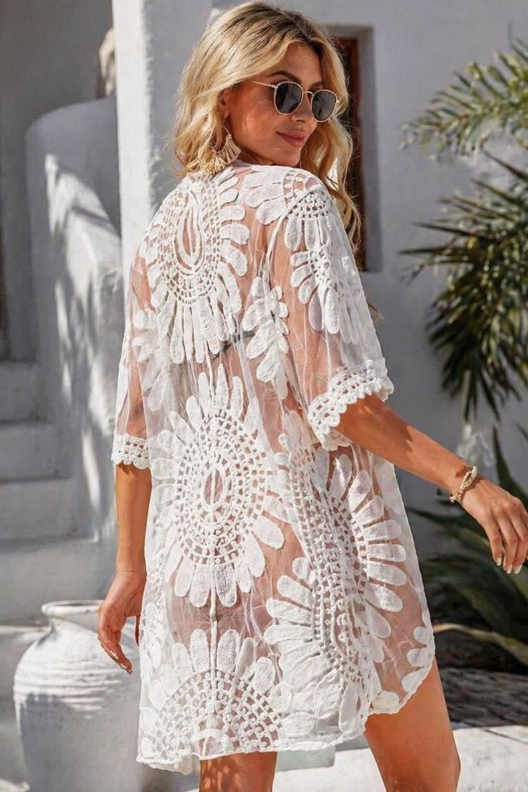 Lovii Lovii Men's Luxe Lace Beach Kimono Cover-Up in Natural White