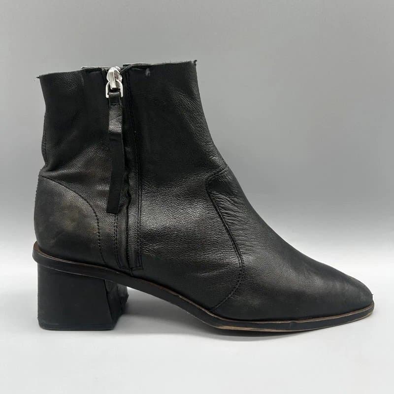 Topshop Topshop Leather Soft Ankle Boots Block Heels Black Zips Womens Uk 6
