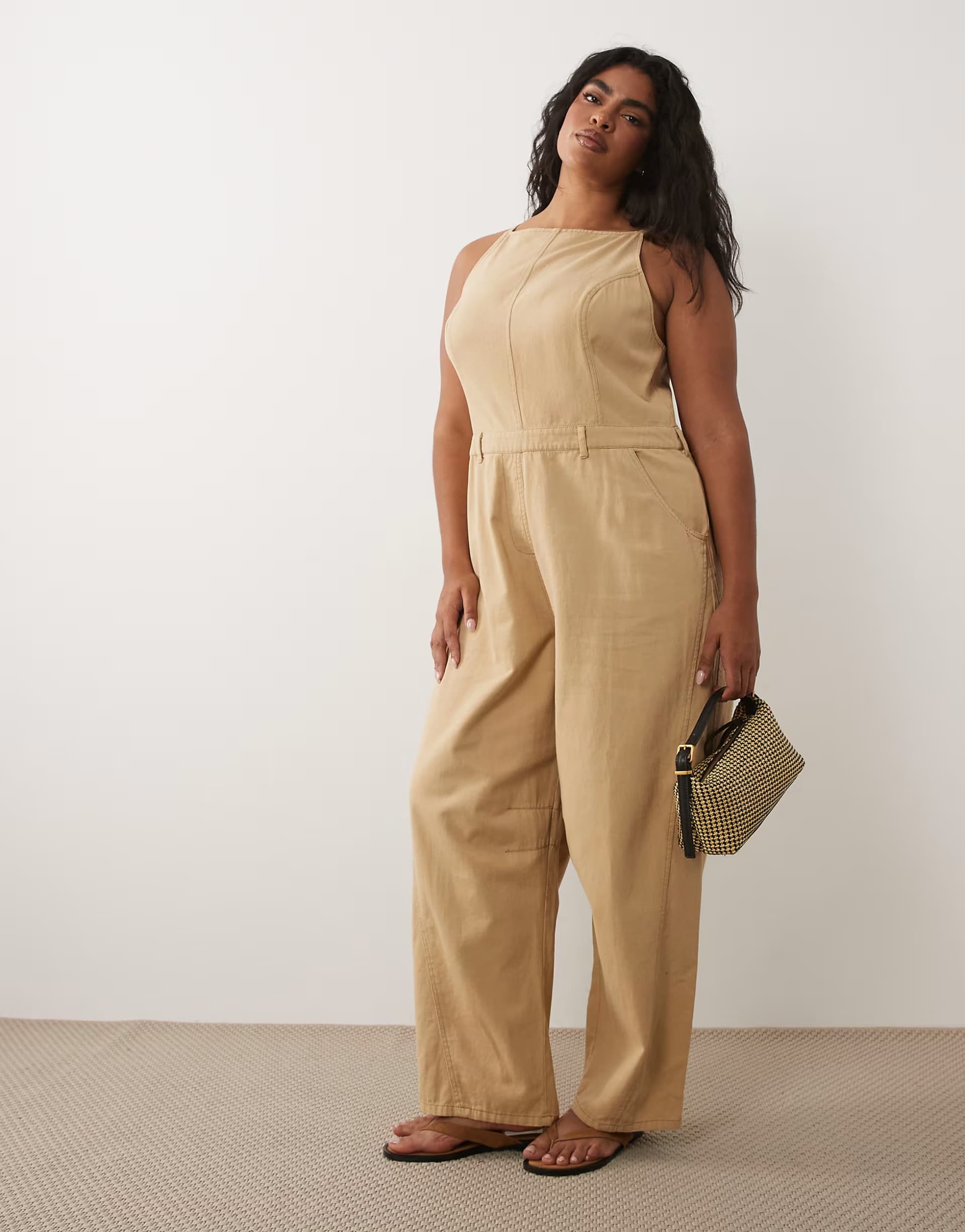 ASOS ASOS DESIGN Curve twill jumpsuit with seam details in washed stone