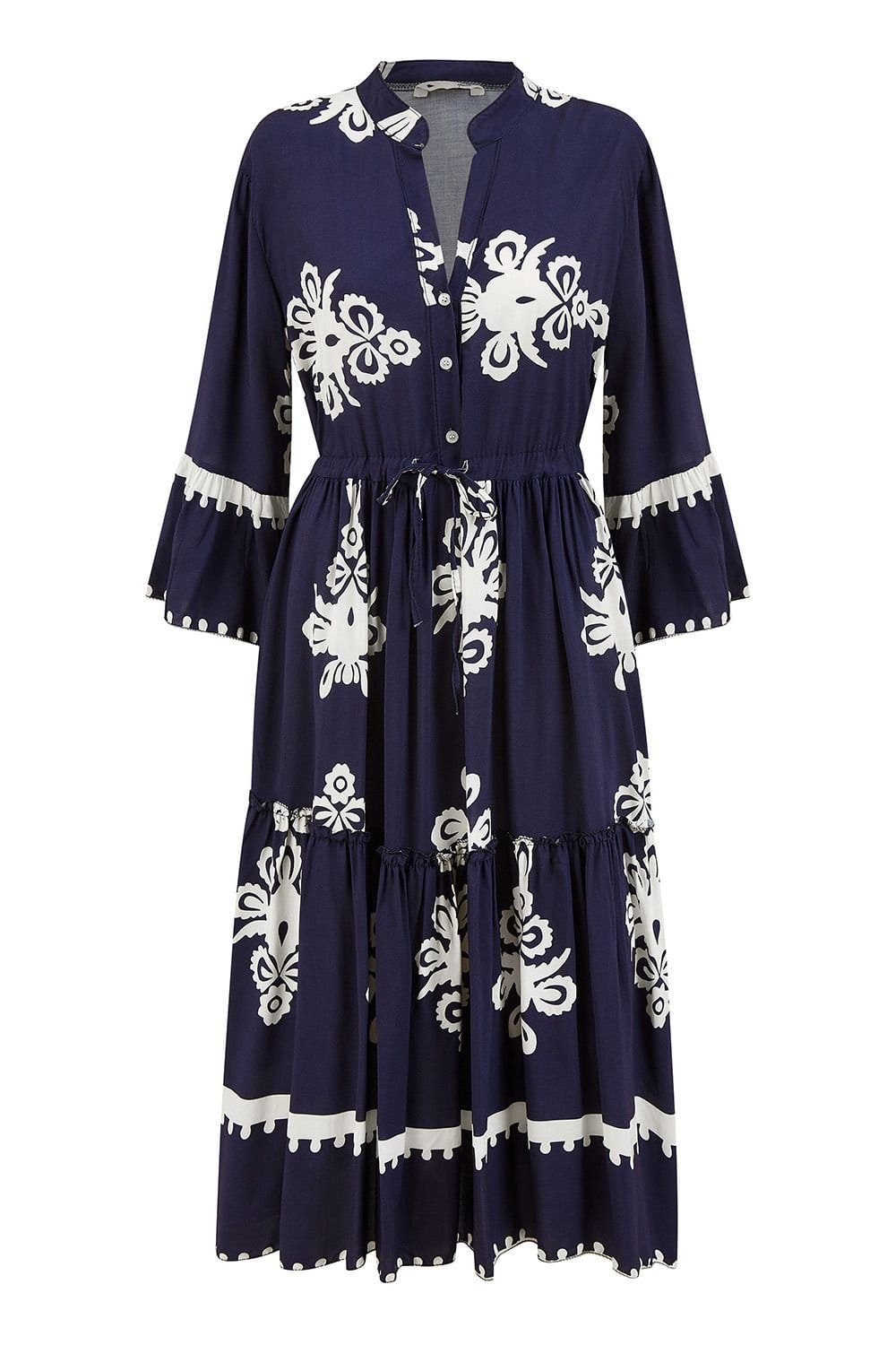 Yumi Yumi Women's Navy Viscose Midi Dress With Long Sleeves - 4