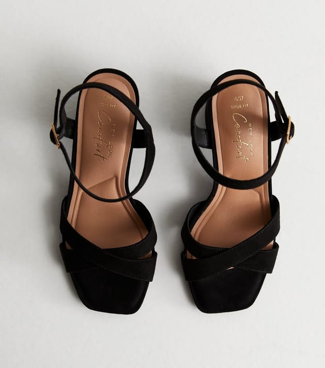 New Look Women's Wide Fit Black Suedette 2 Part Block Heel Sandals New Look - 3