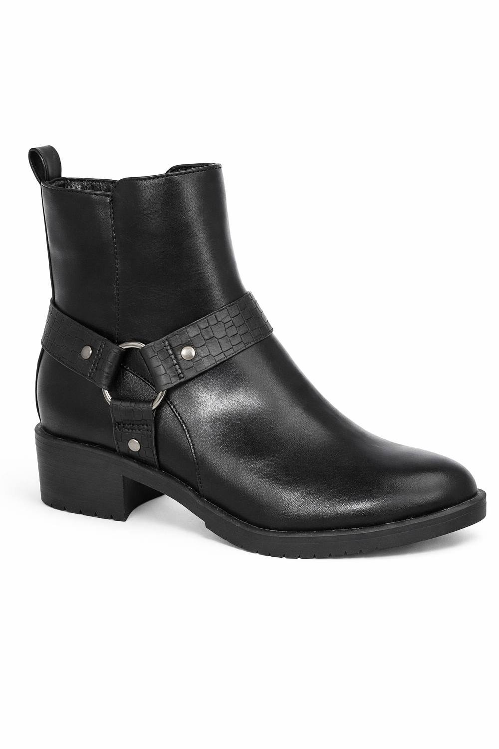 Spot On Spot On Women's Ankle Biker Boots - Faux Strap & Buckle Detail Block Heel Boots in Black - 2