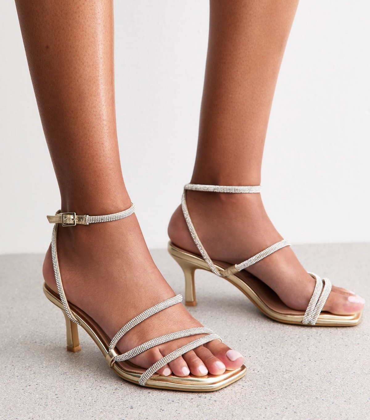 New Look Women's Wide Fit Gold Diamanté Embellished Strappy Sandals Vegan New Look