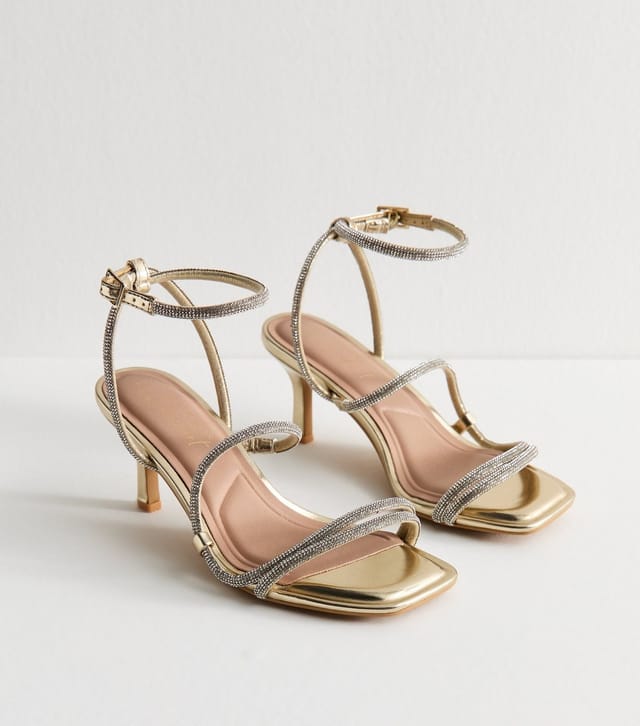New Look Women's Wide Fit Gold Diamanté Embellished Strappy Sandals Vegan New Look - 2