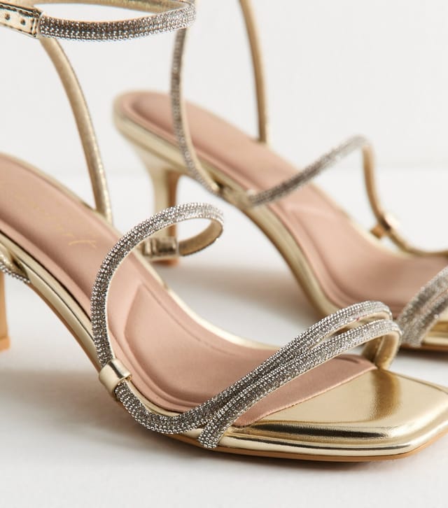 New Look Women's Wide Fit Gold Diamanté Embellished Strappy Sandals Vegan New Look - 3