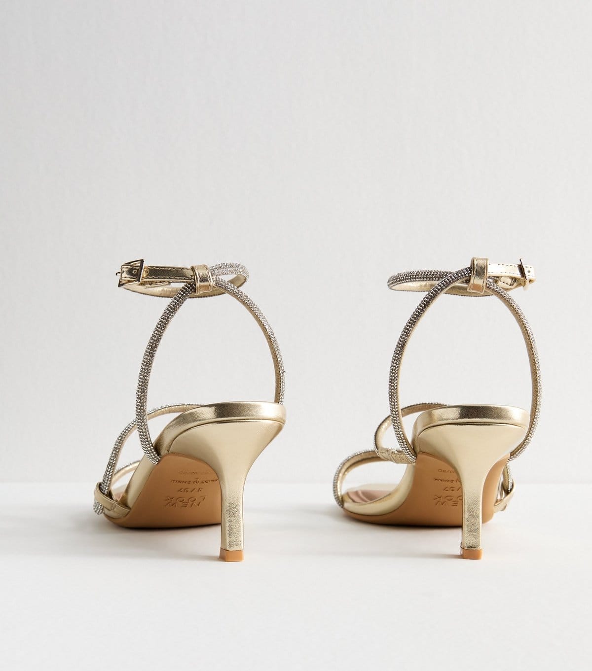 New Look Women's Wide Fit Gold Diamanté Embellished Strappy Sandals Vegan New Look - 4