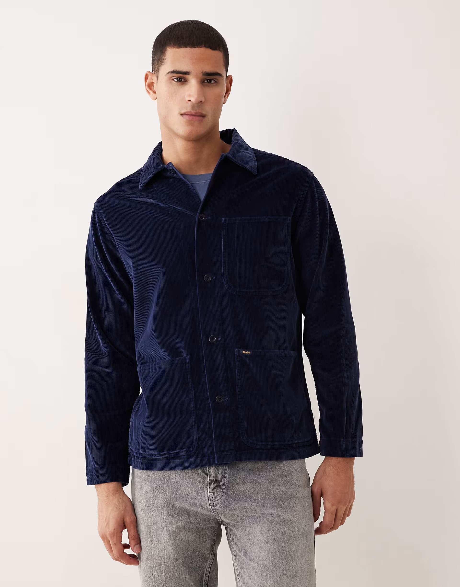 ASOS Polo Ralph Lauren Osbars zip front cord overshirt in navy