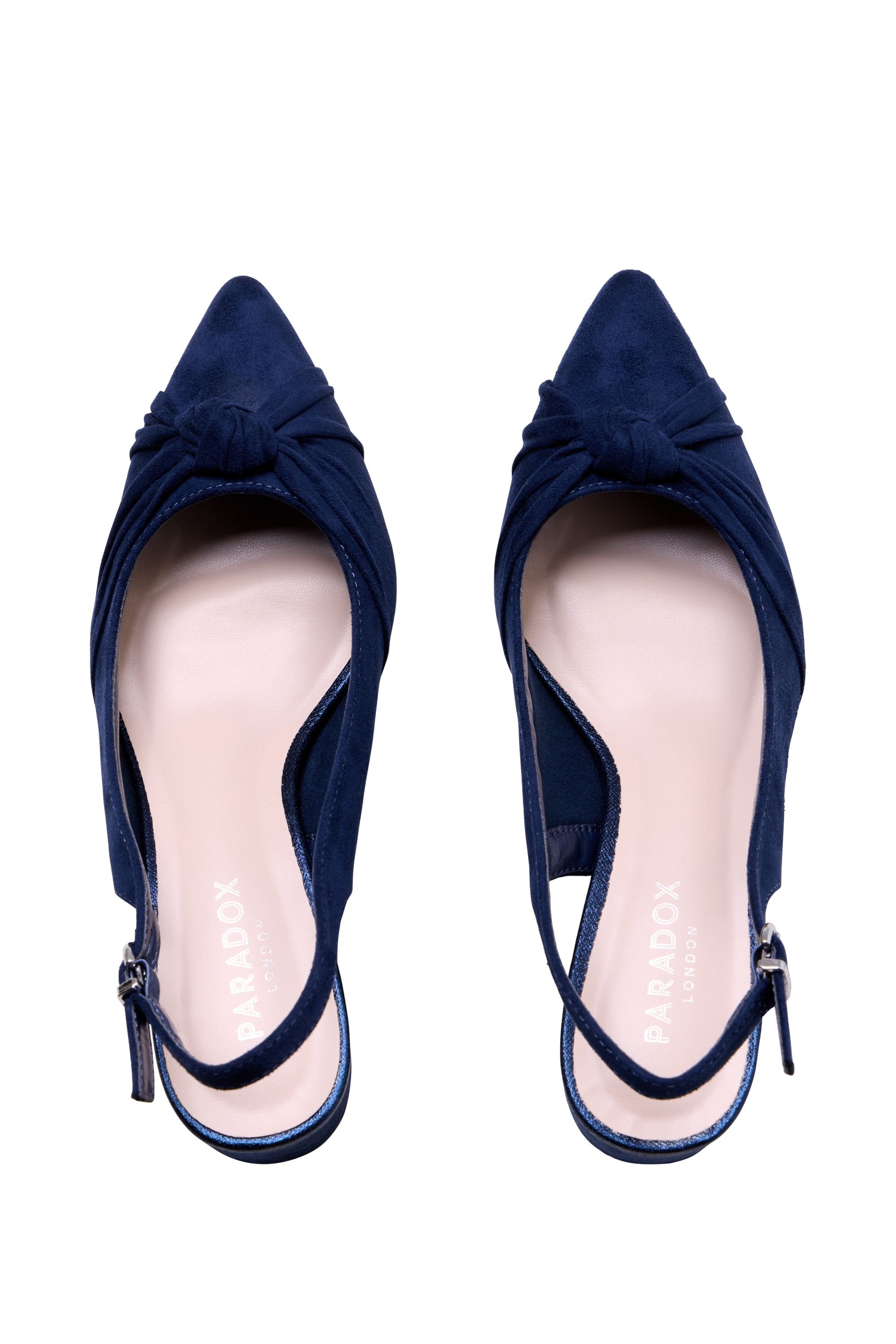 Paradox London Paradox London Women's Ilene' Block Heel Knot Detail Court Shoes in Navy - 3