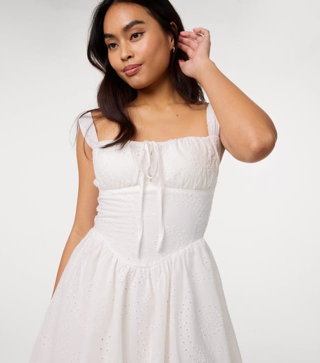 Pink Vanilla Women's White Broiderie Anglaise Ruched Mini Dress Pink Vanilla New Look - 3