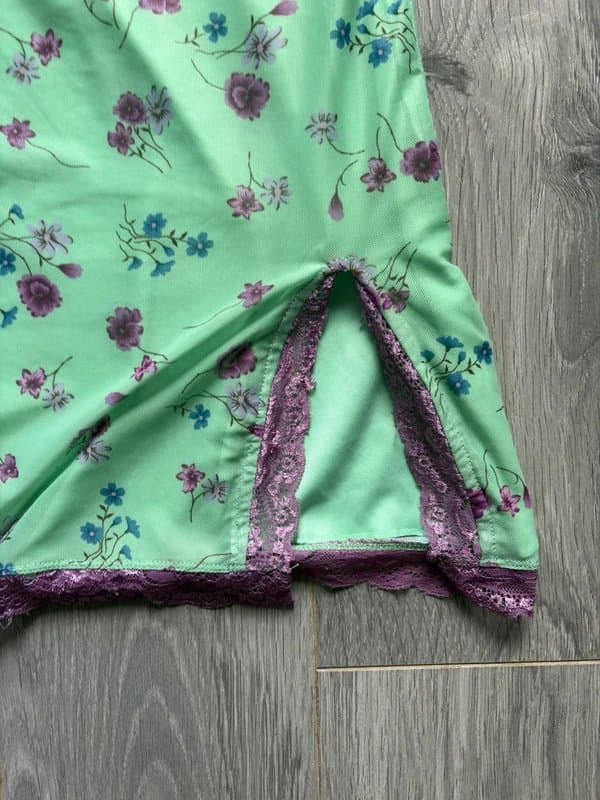 Motel Motel green floral lace trim mini slip dress