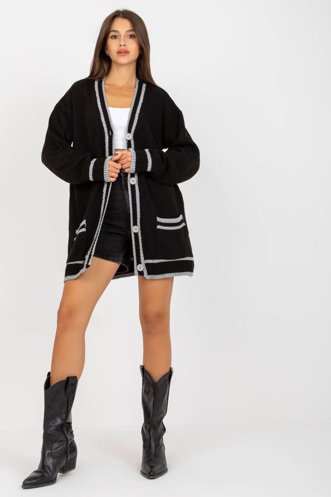 Love Lace Black Long Sleeve Cardigan with Contrast Trim