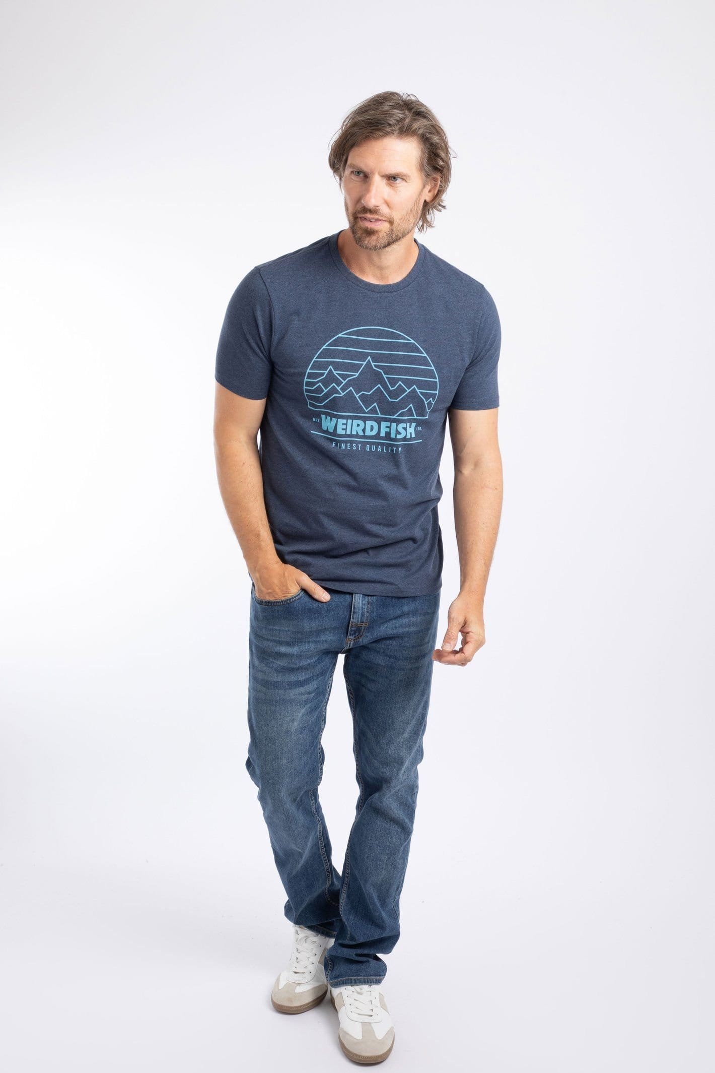 Weird Fish Weird Fish Men's Off Grid Front Print Graphic T-Shirt in Dark Blue - 4