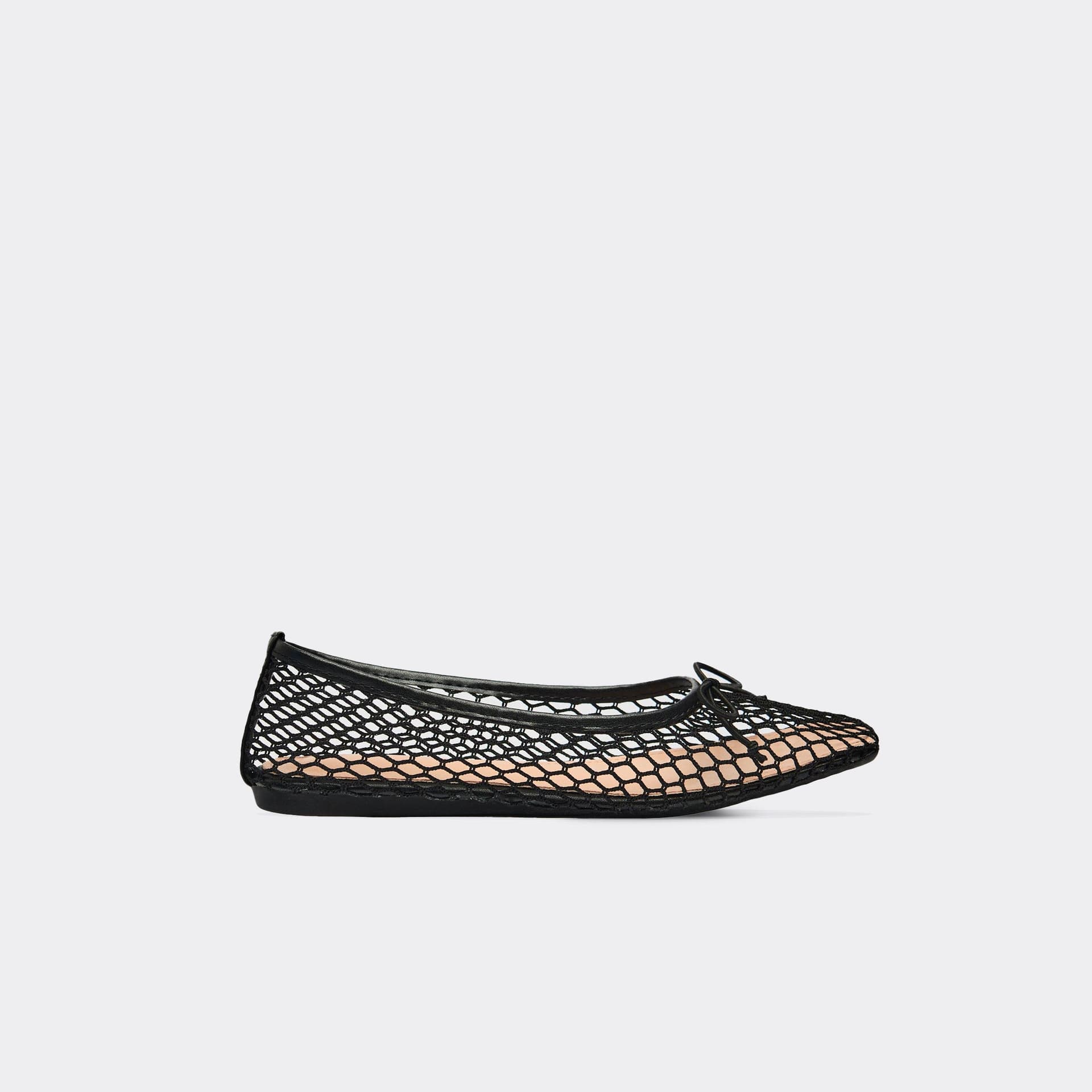 EGO Dollz Bow Detail Square Toe Flat Ballet Pump In Black Mesh, Women's Size UK 3