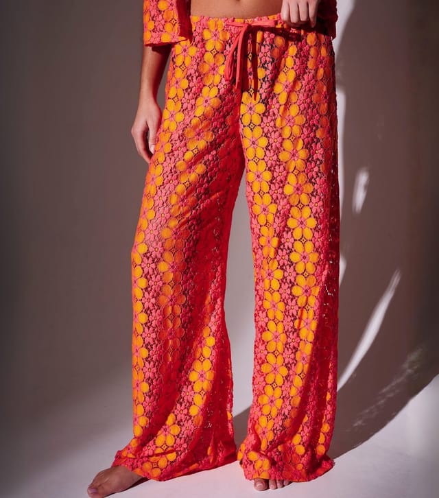 South Beach Women's Orange Floral Crochet Wide Leg Beach Trousers South Beach New Look - 3