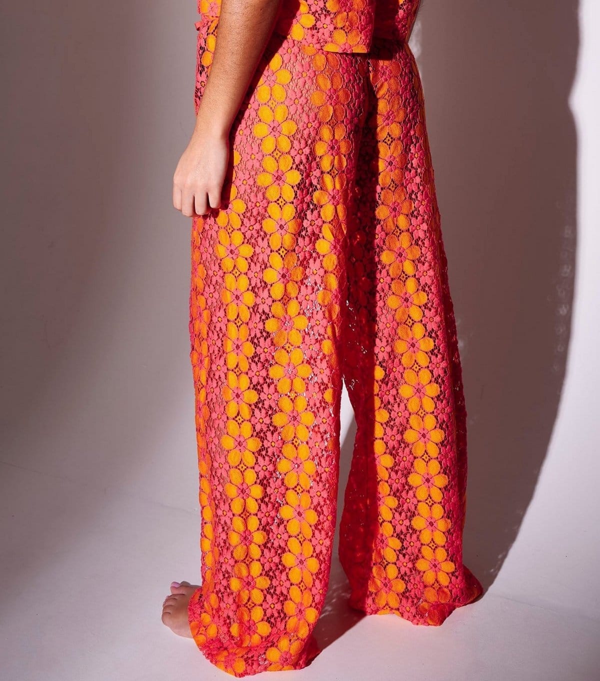 South Beach Women's Orange Floral Crochet Wide Leg Beach Trousers South Beach New Look - 4