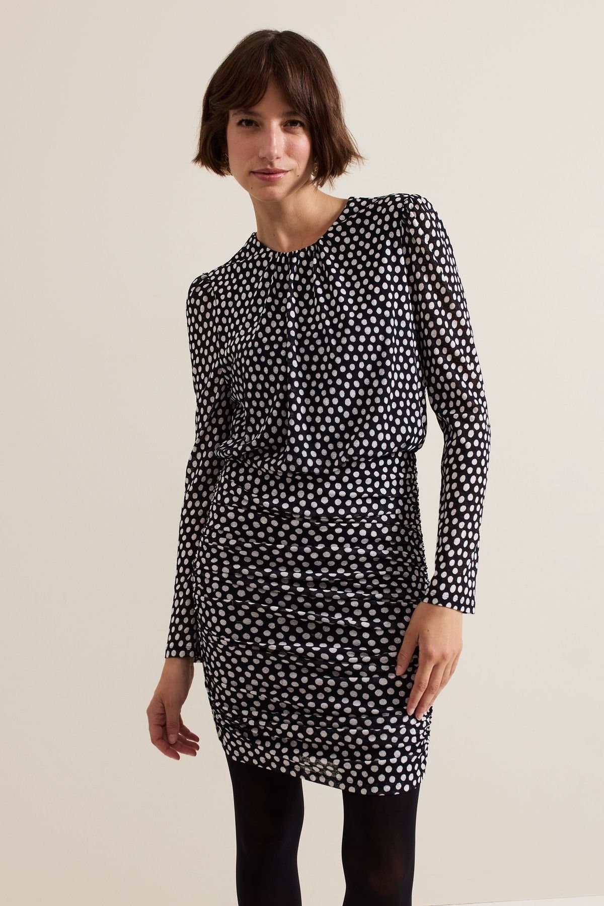 Phase Eight Phase Eight Women's Teodroa Ruched Polka Dot Mini Dress in Black