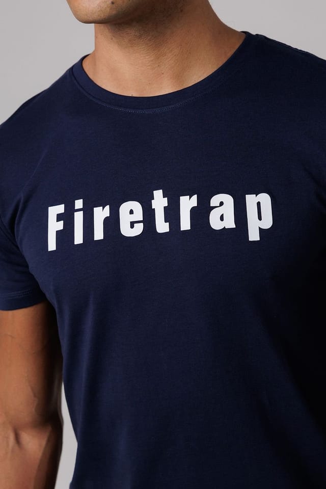 Firetrap Firetrap Men's Regular Fit Cotton T-Shirt with Logo in Navy - 3