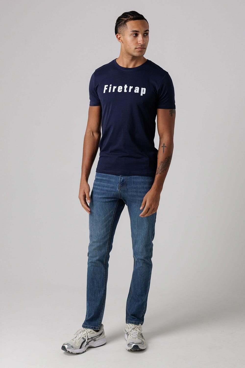Firetrap Firetrap Men's Regular Fit Cotton T-Shirt with Logo in Navy - 4