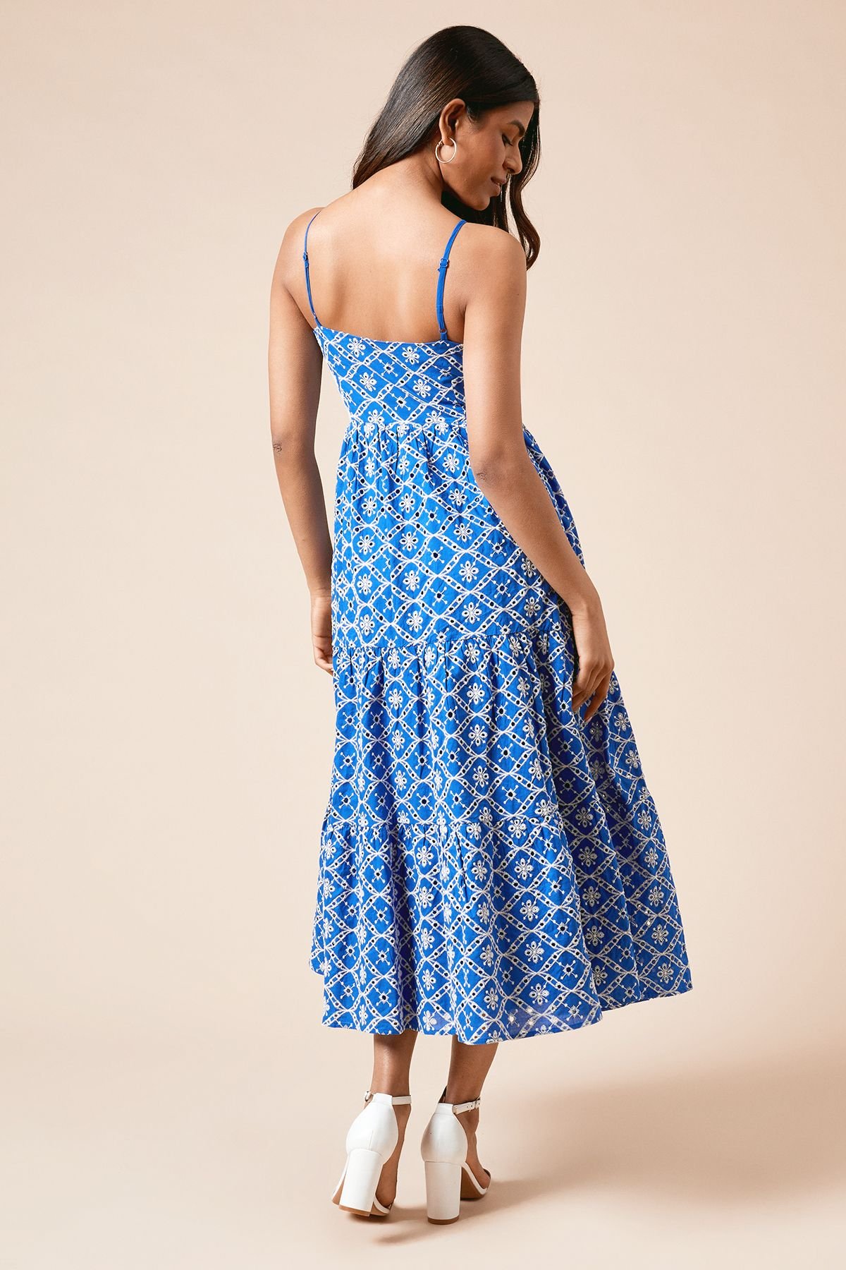 Dorothy Perkins Dorothy Perkins Women's Petite Tie Front Broderie Midi Dress in Cobalt - 3