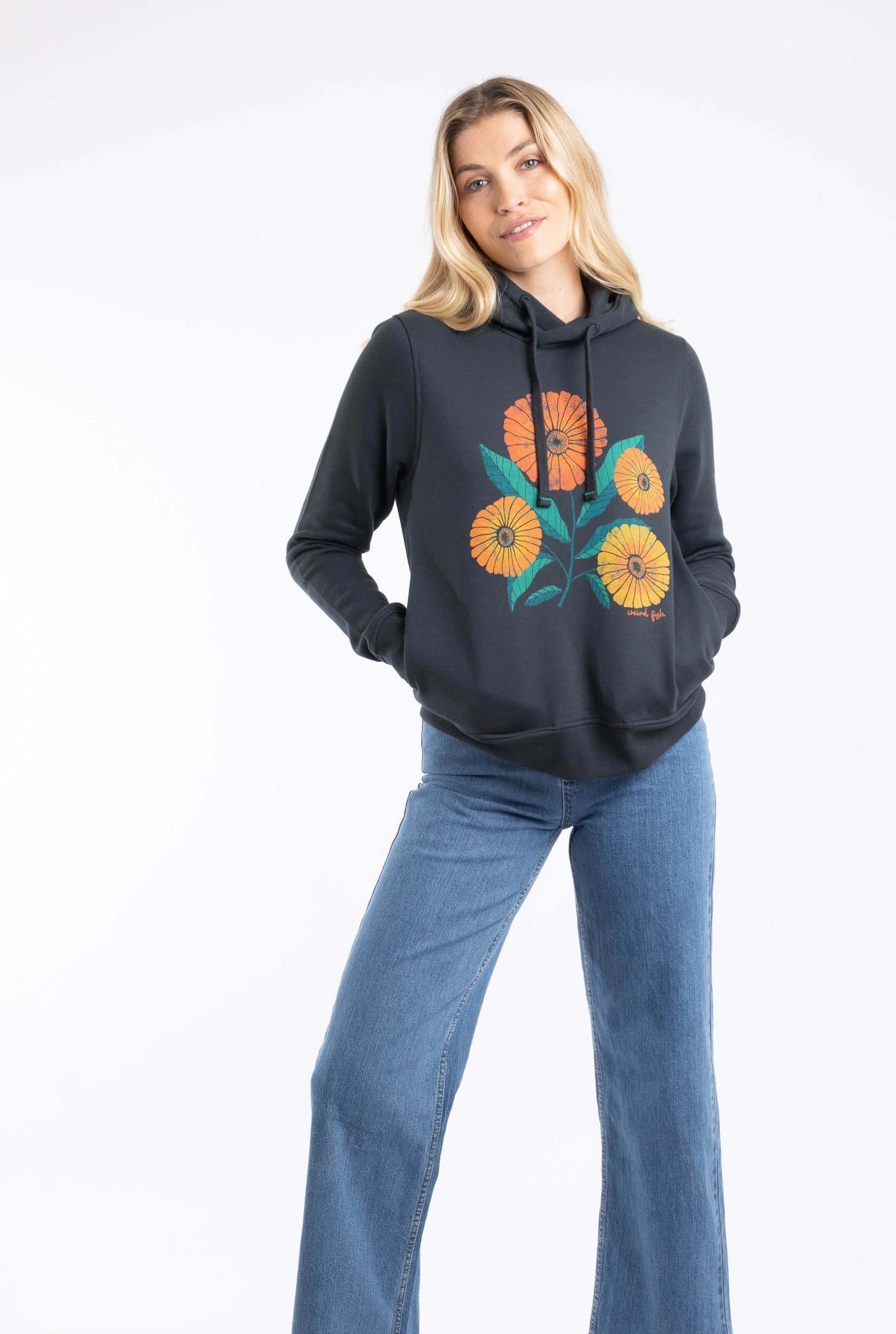 Weird Fish Weird Fish Women's Topaz Branded Pop Over Hoodie in Navy