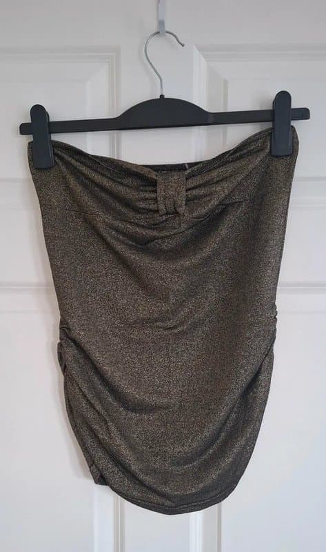 New Look Gold metallic boob tube/strapless top - Size 10-12 - Ruched sides & bust - New Look