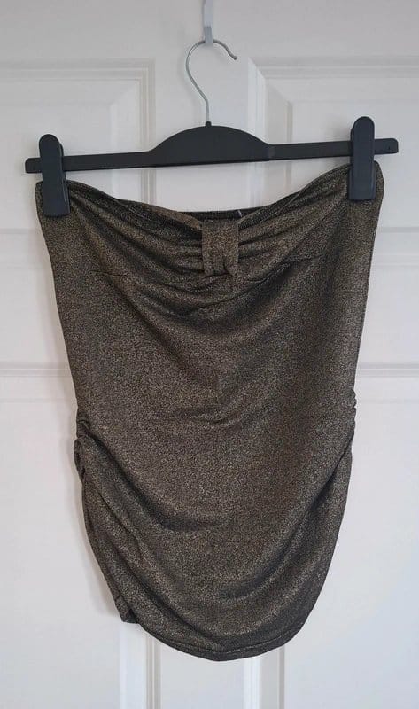New Look Gold Metallic Boob Tube Top - Size 10-12