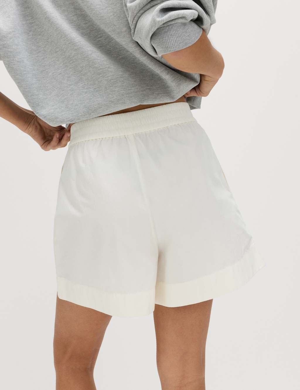 Marks & Spencer M&S Pure Cotton Poplin High Waisted Shorts Ecru - 3