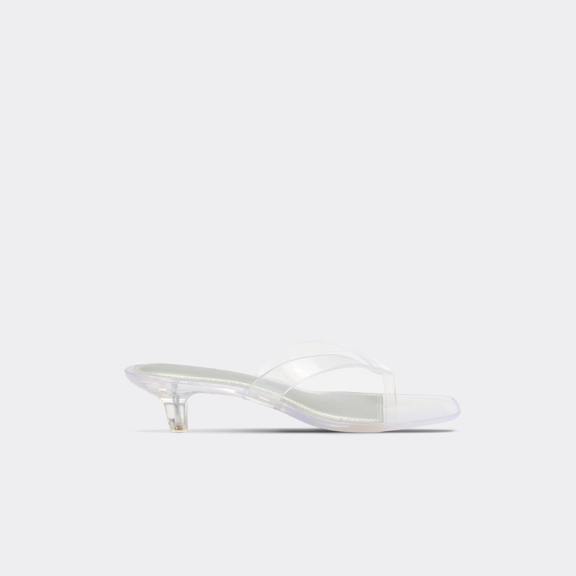 EGO Glisten Thong Strap Kitten Heeled Mule In Clear Rubber, Women's Size UK 3
