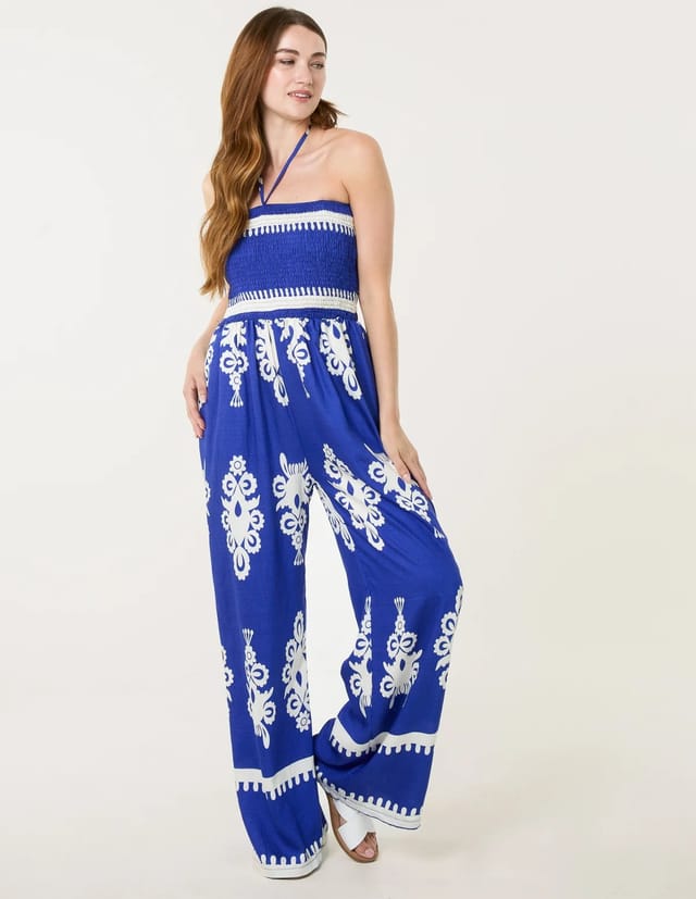 Blue Vanilla Halter Neck Shirred Waist Jumpsuit - 2
