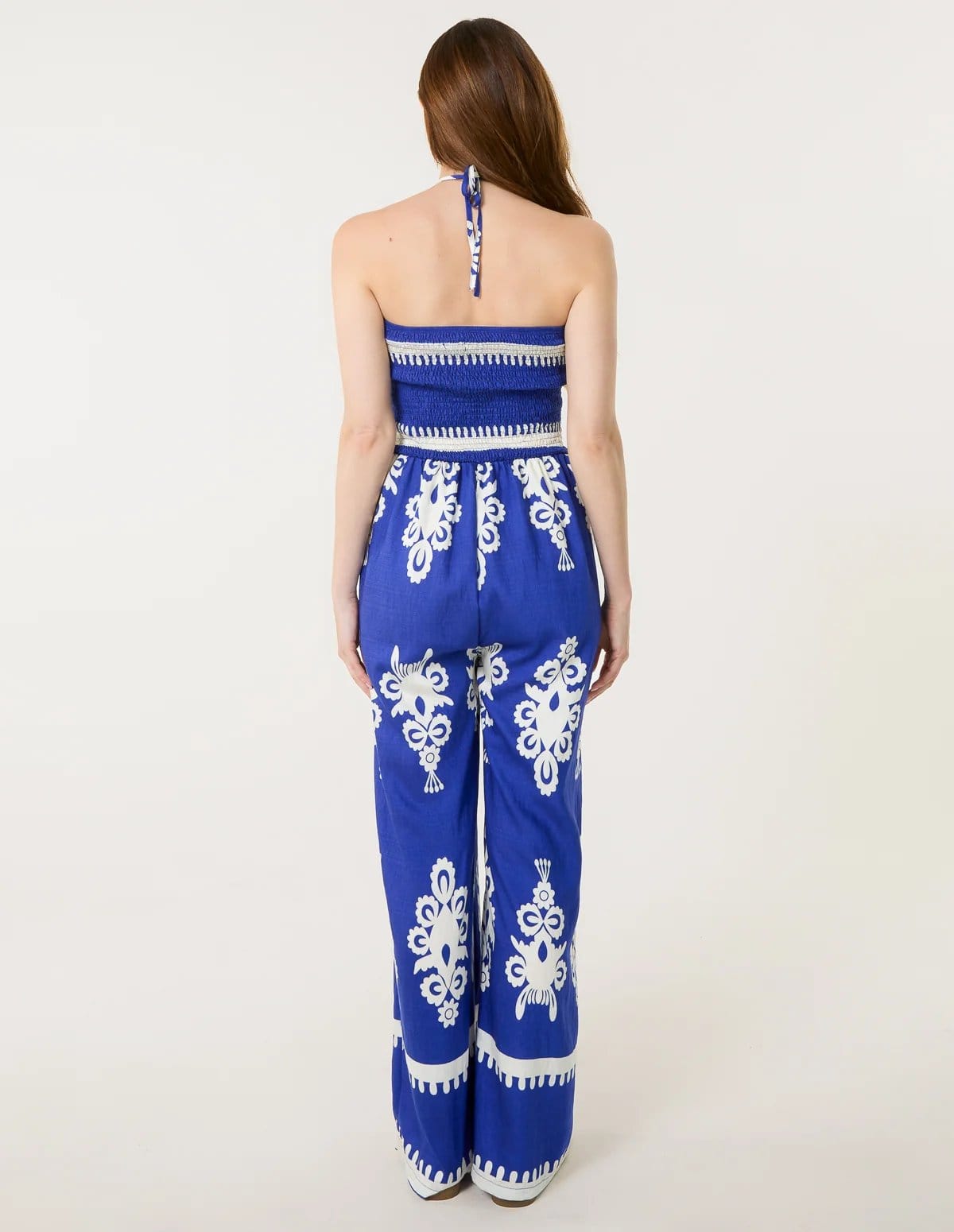 Blue Vanilla Halter Neck Shirred Waist Jumpsuit - 4