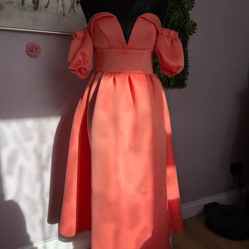 ASOS ASOS Design Off Shoulder Ruffle Midi Prom Dress In Coral Size 10 Leg Split