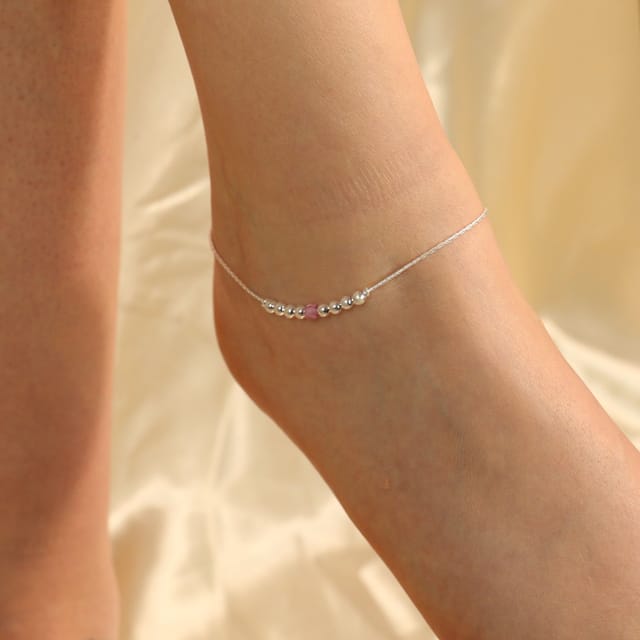 The Colourful Aura The Colourful Aura Women's 925 Silver Pink Silver Round Ball Thin Payal Anklet - 2