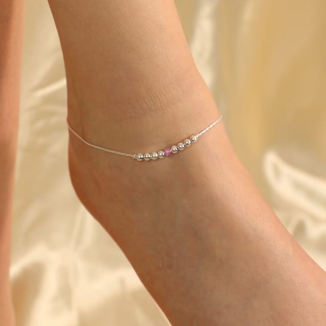 The Colourful Aura The Colourful Aura Women's 925 Silver Pink Silver Round Ball Thin Payal Anklet - 3