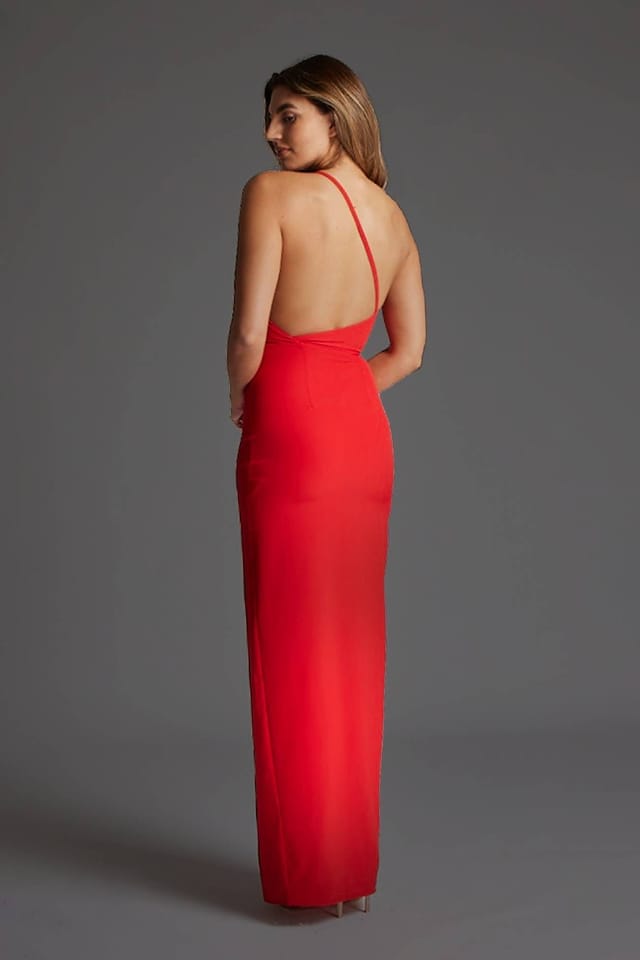 Vesper Vesper Women's One Shoulder Open back Maxi Dress in Red - 3