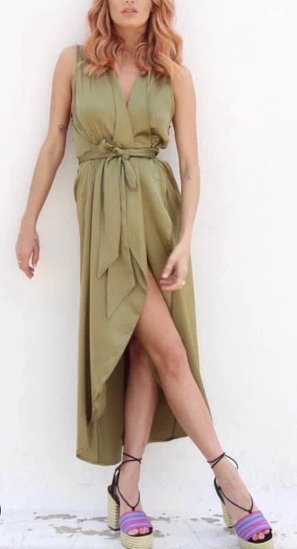 Never Fully Dressed Never fully dressed silk olive wrap dress
