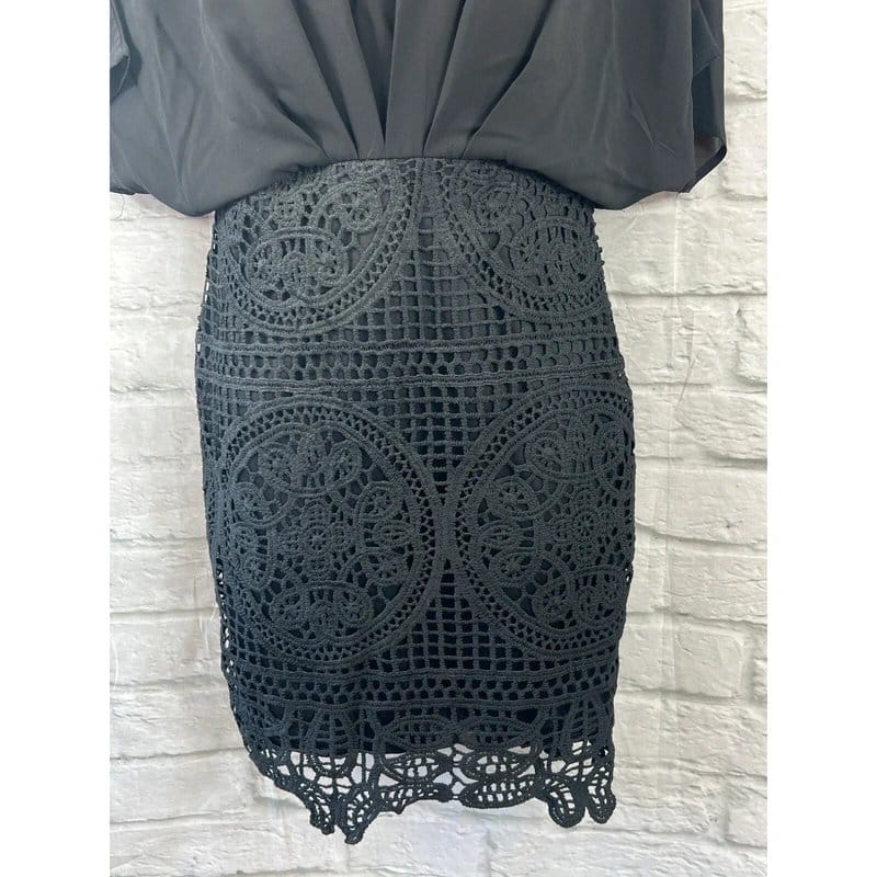 unbranded Black Shift Dress Lace Chiffon Size 10 Pleated Waist Zip Back Dark Academia - 1
