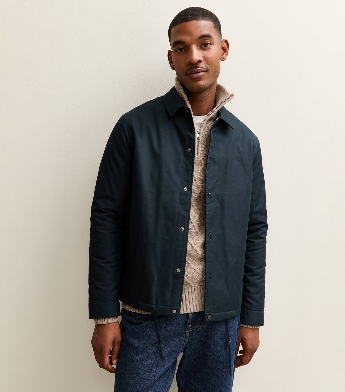 New Look Men's Dark Blue Regular Fit Padded Coach Jacket New Look