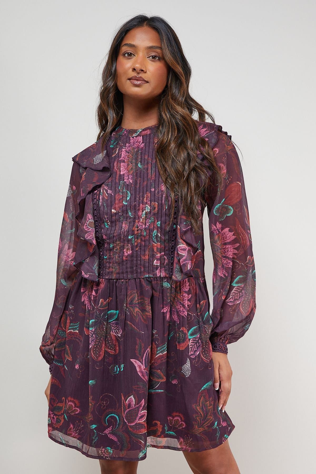 Oasis Oasis Women's Printed Frill Detail Chiffon Mini Dress