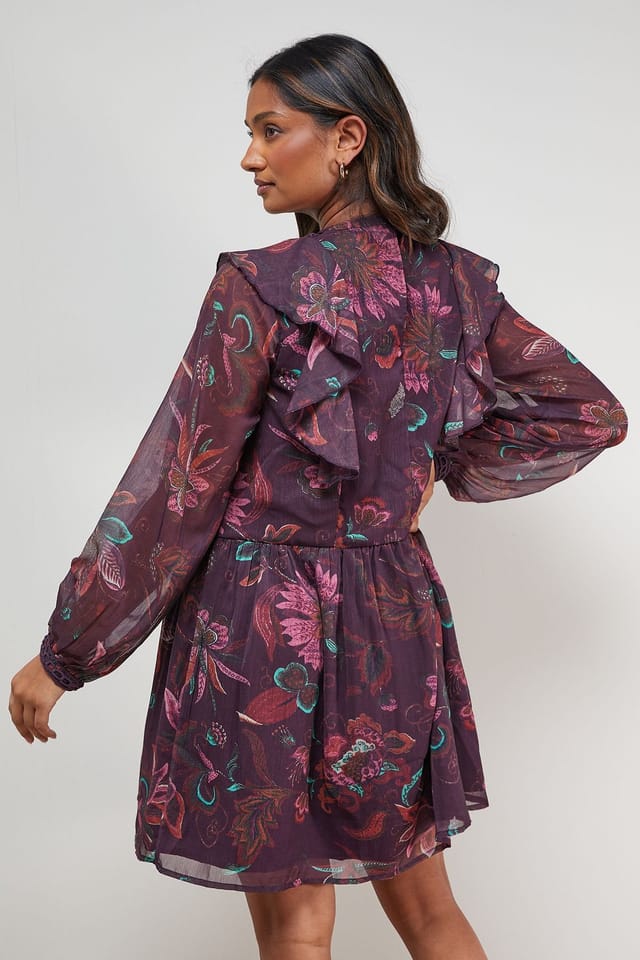 Oasis Oasis Women's Printed Frill Detail Chiffon Mini Dress - 3