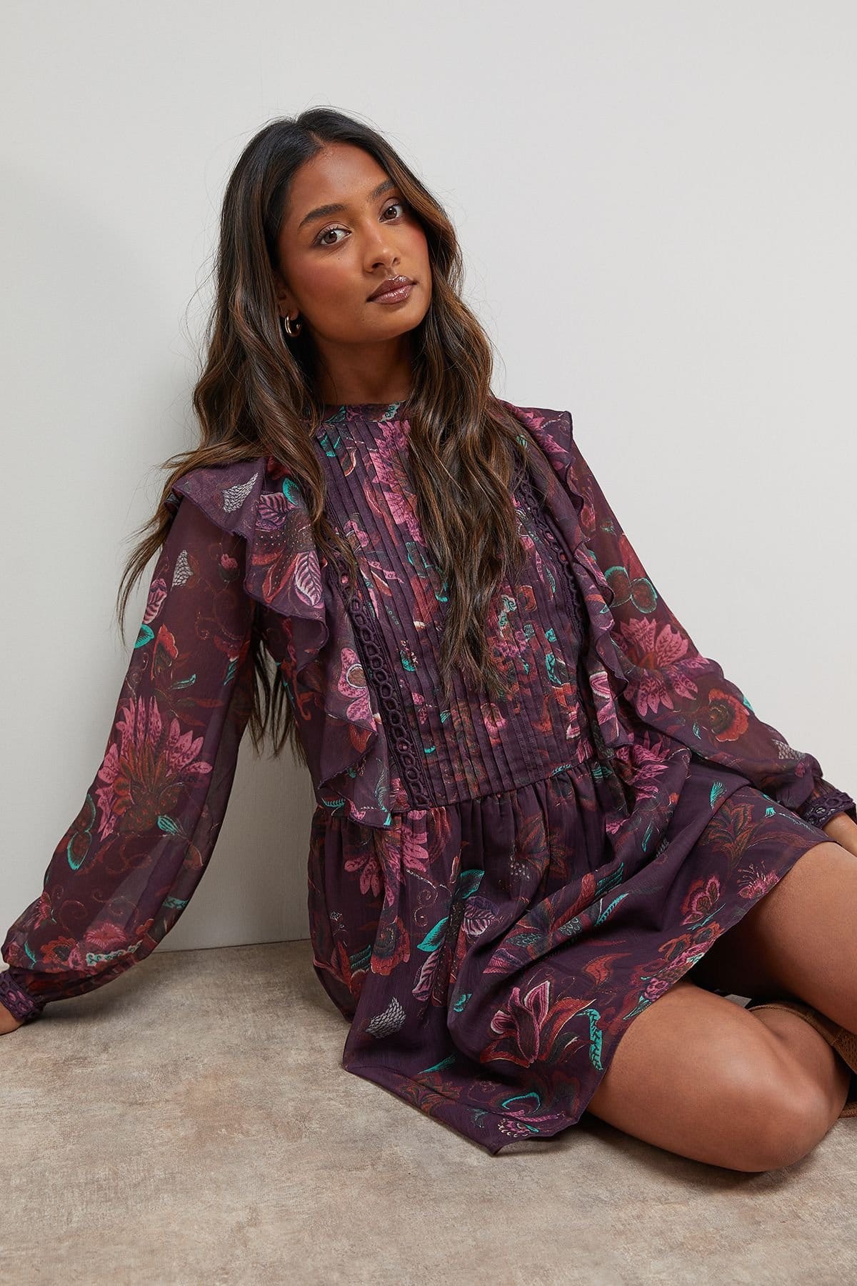 Oasis Oasis Women's Printed Frill Detail Chiffon Mini Dress - 4