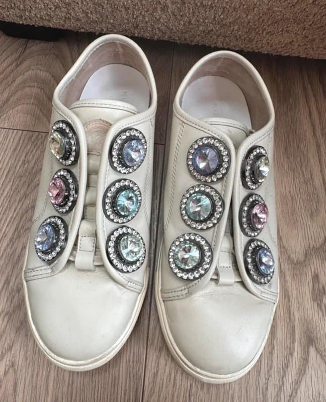 Kurt Geiger £179 Kurt Geiger London Laney Octavia Crystal Leather Platform Trainers UK 7 EU40 Designer Sneakers